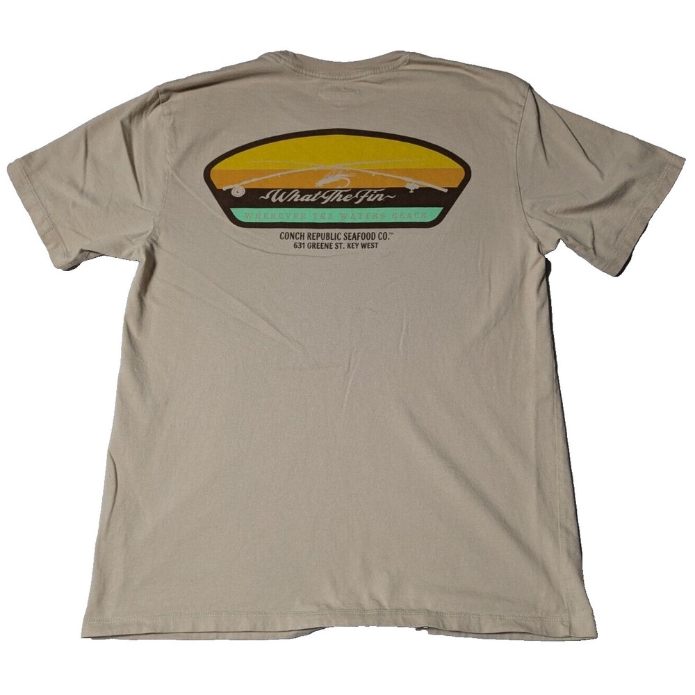 WHAT THE FIN Conch Republic Seafood Company Key West‎ Men Large Khaki T-Shirt